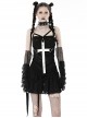 Gothic Style Ripped Hole Design White Cross Cool Rivet Decoration Black Suspender Slim Mini Dress