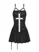Gothic Style Ripped Hole Design White Cross Cool Rivet Decoration Black Suspender Slim Mini Dress