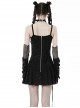 Gothic Style Ripped Hole Design White Cross Cool Rivet Decoration Black Suspender Slim Mini Dress