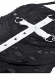Gothic Style Ripped Hole Design White Cross Cool Rivet Decoration Black Suspender Slim Mini Dress