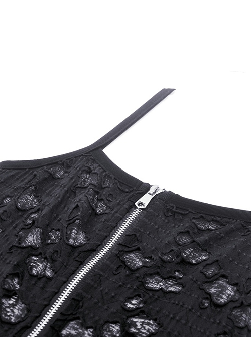 Gothic Style Ripped Hole Design White Cross Cool Rivet Decoration Black Suspender Slim Mini Dress