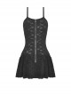 Gothic Style Ripped Hole Design White Cross Cool Rivet Decoration Black Suspender Slim Mini Dress