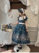 Night Rose Series Petal Edge Lace Bowknot Palace Style Gorgeous Elegant Flower Print Puff Sleeve Classic Lolita Long Dress