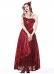 Gothic Style Blood Rose Velvet Metal Breast Chain Decoration Elegant Red Maxi Suspender Dress