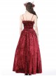 Gothic Style Blood Rose Velvet Metal Breast Chain Decoration Elegant Red Maxi Suspender Dress