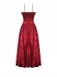 Gothic Style Blood Rose Velvet Metal Breast Chain Decoration Elegant Red Maxi Suspender Dress
