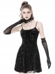Gothic Style Velvet Cross Strap Skull Mesh Print Sexy Backless Black Suspender Slim Dress
