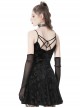 Gothic Style Velvet Cross Strap Skull Mesh Print Sexy Backless Black Suspender Slim Dress