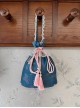 Night Rose Series Lace Retro Elegant Flower Print Classic Lolita Tassel Rope Embroidered Tote Bag