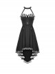 Punk Style Tie With Cross Decoration Striped Neckline  Waist Strap Black Sexy Halter Neck Backless Dress