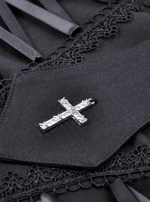 Punk Style Tie With Cross Decoration Striped Neckline  Waist Strap Black Sexy Halter Neck Backless Dress