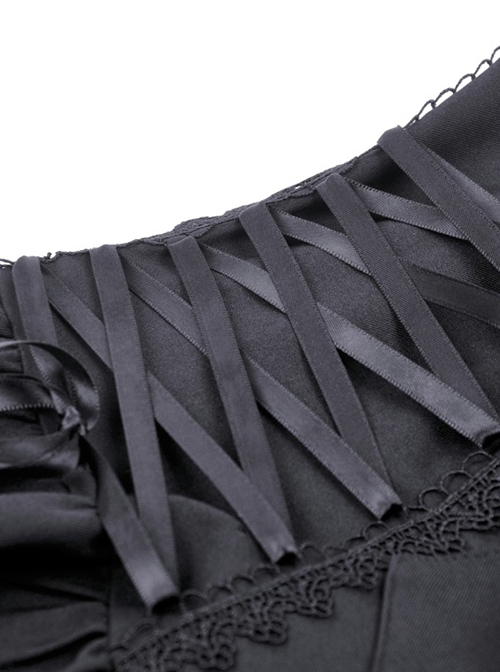 Punk Style Tie With Cross Decoration Striped Neckline  Waist Strap Black Sexy Halter Neck Backless Dress