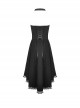 Punk Style Tie With Cross Decoration Striped Neckline  Waist Strap Black Sexy Halter Neck Backless Dress