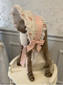 Night Rose Series Lace Ruffle Ribbon Bowknot Retro Elegant Classic Lolita  Flower Wall Print Headgear Bonnet