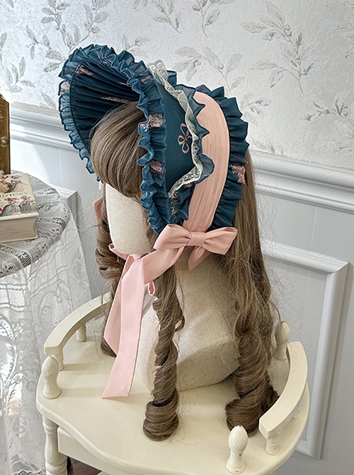 Night Rose Series Lace Ruffle Ribbon Bowknot Retro Elegant Classic Lolita  Flower Wall Print Headgear Bonnet