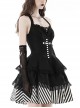 Gothic Style Unique Striped Cross Decoration Sexy Black Halter Neck Suspender Backless Short Dress