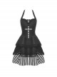 Gothic Style Unique Striped Cross Decoration Sexy Black Halter Neck Suspender Backless Short Dress