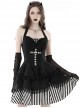 Gothic Style Unique Striped Cross Decoration Sexy Black Halter Neck Suspender Backless Short Dress
