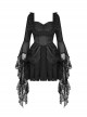 Gothic Style Romantic Curtain Hem Design Palace Exaggerated Lace Splicing Sleeves Black Short Dress