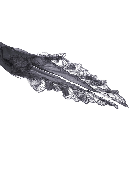 Gothic Style Romantic Curtain Hem Design Palace Exaggerated Lace Splicing Sleeves Black Short Dress