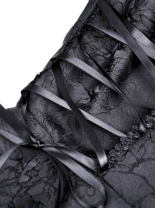 Gothic Style Romantic Curtain Hem Design Palace Exaggerated Lace Splicing Sleeves Black Short Dress