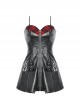 Punk Motorcycle Style Red Plaid Splicing Chest Cool PU Leather Metal Buckle Black Suspender Zipper Dress