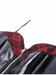 Punk Motorcycle Style Red Plaid Splicing Chest Cool PU Leather Metal Buckle Black Suspender Zipper Dress