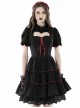 Gothic Style Lapel Love Heart Hollow On The Chest Red Cross Straps Black Retro Ruffled Puff Sleeves Dress