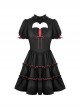 Gothic Style Lapel Love Heart Hollow On The Chest Red Cross Straps Black Retro Ruffled Puff Sleeves Dress