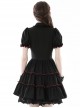 Gothic Style Lapel Love Heart Hollow On The Chest Red Cross Straps Black Retro Ruffled Puff Sleeves Dress