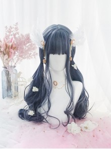 Aquarius Series Indigo Gray Blue Antiquity Elegant Big Wavy Long Curly Hair Classic Lolita Full Head Wig