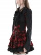 Punk Style Rock Red And Black Plaid Frill Metal Buckle Decorated Drawstring Design Halter Cake Dress