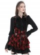 Punk Style Rock Red And Black Plaid Frill Metal Buckle Decorated Drawstring Design Halter Cake Dress