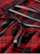Punk Style Rock Red And Black Plaid Frill Metal Buckle Decorated Drawstring Design Halter Cake Dress