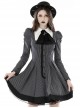Gothic Style Bow Tie Unique Metal Scissors Decoration Black And White Striped College Style Puff Sleeves Dress