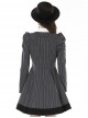 Gothic Style Bow Tie Unique Metal Scissors Decoration Black And White Striped College Style Puff Sleeves Dress