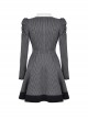 Gothic Style Bow Tie Unique Metal Scissors Decoration Black And White Striped College Style Puff Sleeves Dress