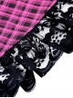 Punk Style Sweet Lace Ruffled Cross Strap Decorated Pink Plaid Rebellious Cool Suspender Short Dress