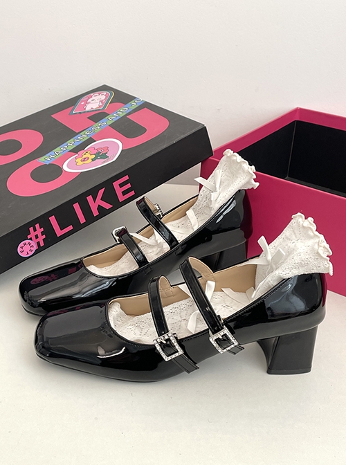 French Lady Fashion Ballet Style Double Straps Elegant Classic Lolita Square Toe Block Heel Mary Jane Shoes
