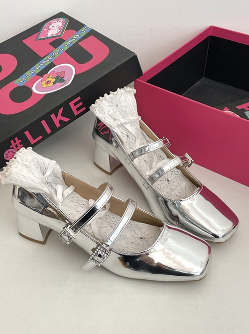 French Lady Fashion Ballet Style Double Straps Elegant Classic Lolita Square Toe Block Heel Mary Jane Shoes