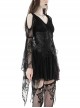 Punk Style V Neck Off Shoulder Waist Leather Strapped Black Rebel Lace Long Sleeves Mini Dress