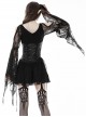 Punk Style V Neck Off Shoulder Waist Leather Strapped Black Rebel Lace Long Sleeves Mini Dress