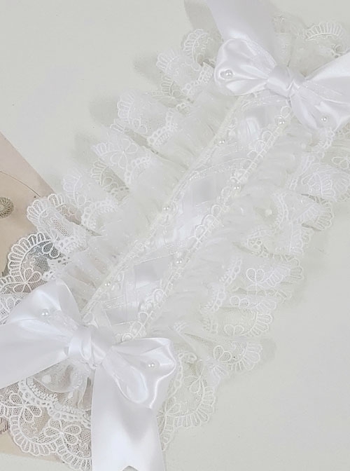 Mood Limited Series Gorgeous Lace Ruffles Pure White Flower Wedding Ribbon Bowknot Classic Lolita Headband