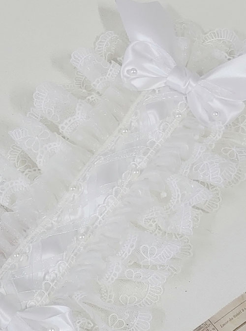 Mood Limited Series Gorgeous Lace Ruffles Pure White Flower Wedding Ribbon Bowknot Classic Lolita Headband