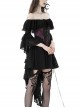 Gothic Style Sexy Suspender One Shoulder Lace Ruffled Black Half Sleeves Elegant Long Tail Dress