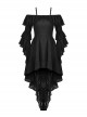 Gothic Style Sexy Suspender One Shoulder Lace Ruffled Black Half Sleeves Elegant Long Tail Dress
