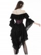 Gothic Style Sexy Suspender One Shoulder Lace Ruffled Black Half Sleeves Elegant Long Tail Dress
