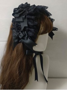 Mood Limited Series Lace Ruffles Pure Black Hallucination Rose Gorgeous Wedding Ribbon Bowknot Gothic Lolita Headband