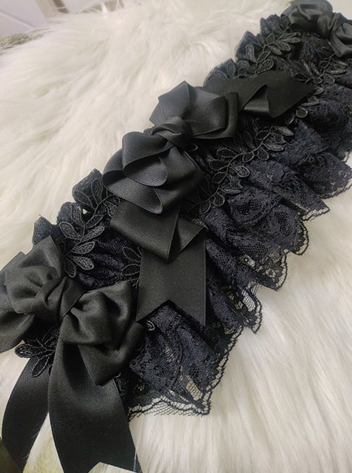 Mood Limited Series Lace Ruffles Pure Black Hallucination Rose Gorgeous Wedding Ribbon Bowknot Gothic Lolita Headband