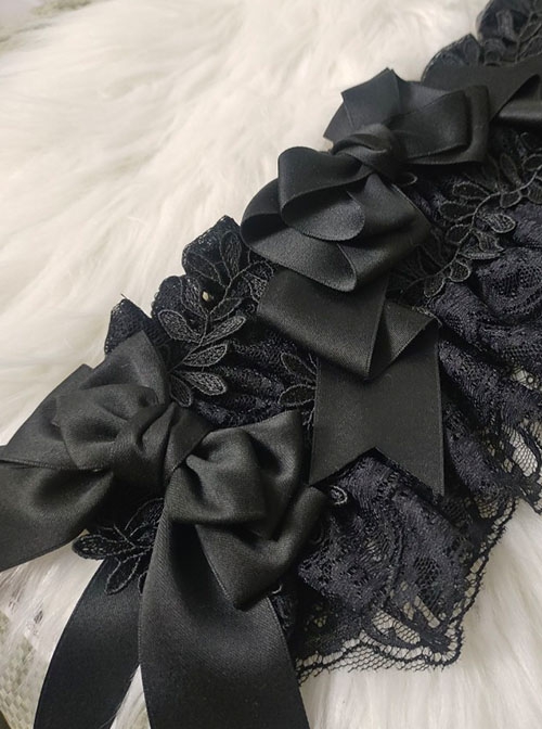 Mood Limited Series Lace Ruffles Pure Black Hallucination Rose Gorgeous Wedding Ribbon Bowknot Gothic Lolita Headband